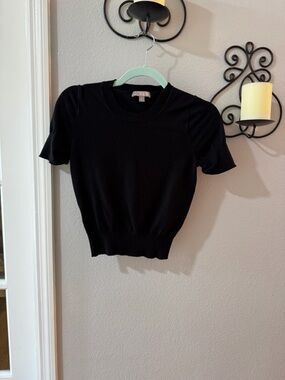 J. Crew Black Short-Sleeve Ribbed Hem Top
